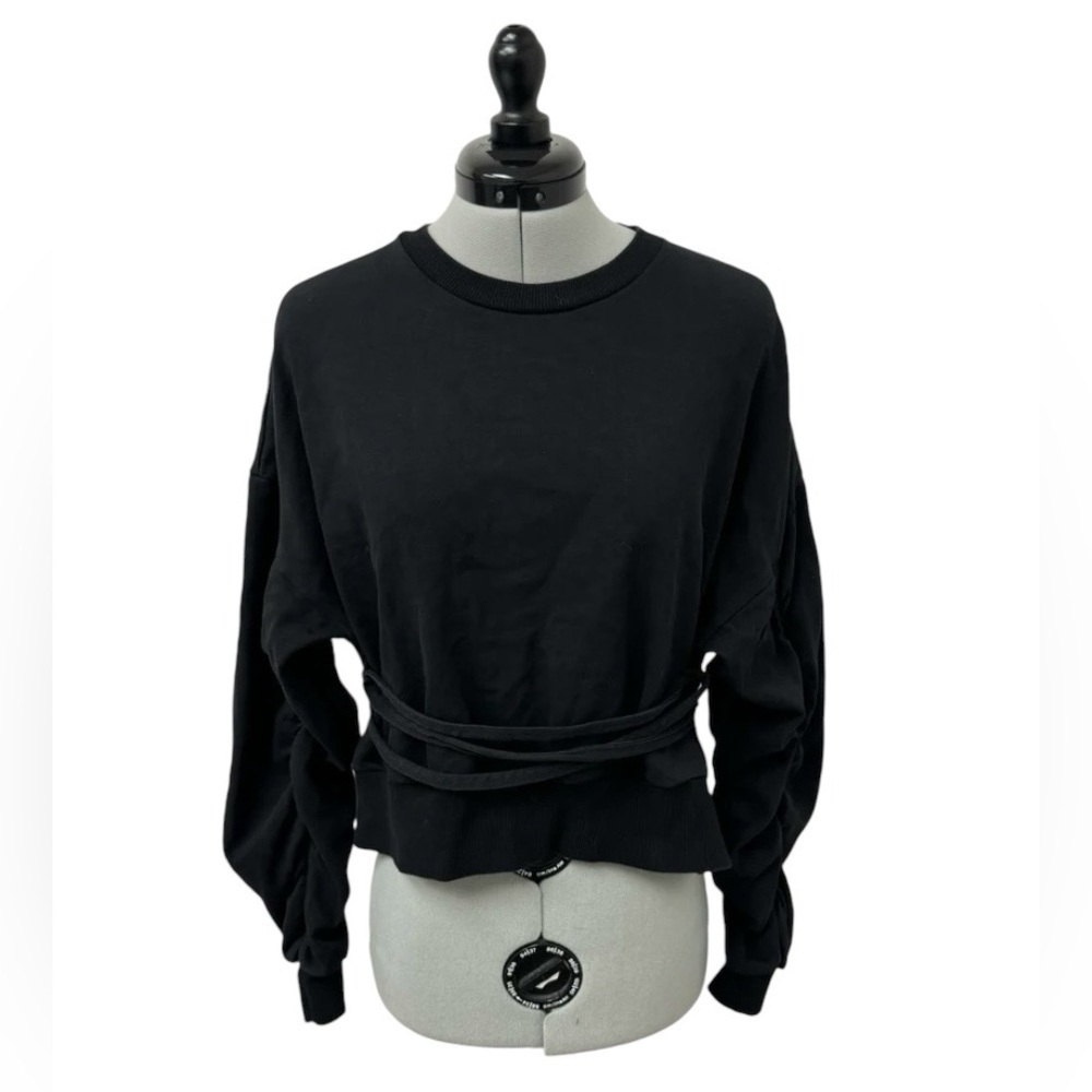 Solo Celeb Black Crew Neck Sweatshirt Wrap Belt Unique Oversized Sweater Size S